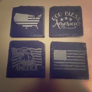 USA custom engraved slate coaster set